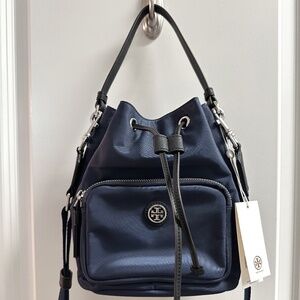 The Tory Burch Virginia Nylon Bucket Bag Crossbody
